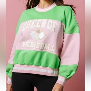 Queen Of Sparkles Green and Pink Pickleball‎ Oversized Sweatshirt, size S